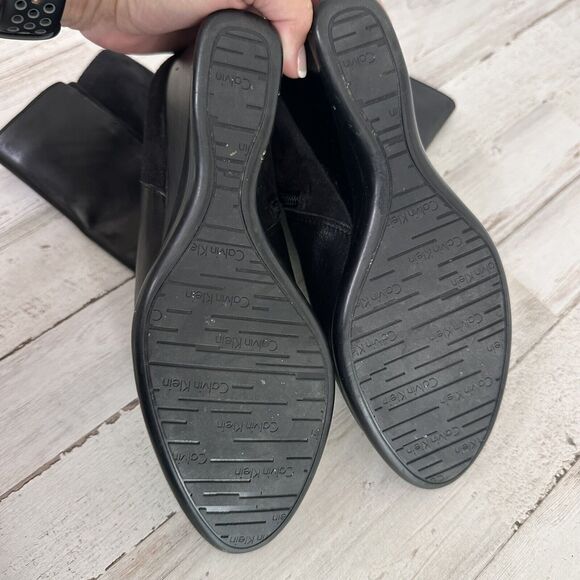 Calvin Klein Ianna Wedge Calf Boot Bootie Black 6.5 M Zipper Party Trendy Shoe - Picture 5 of 7